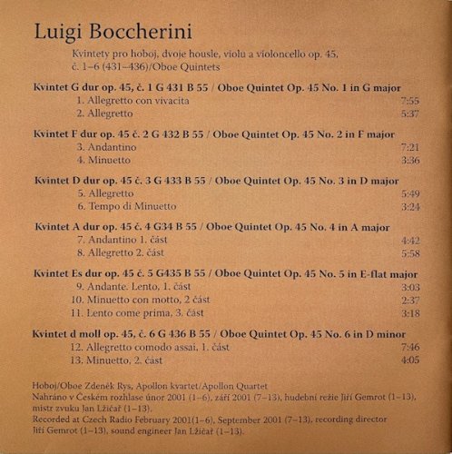 Zdenžk Rys - Luigi Boccherini, Quintets 1-6 op.45